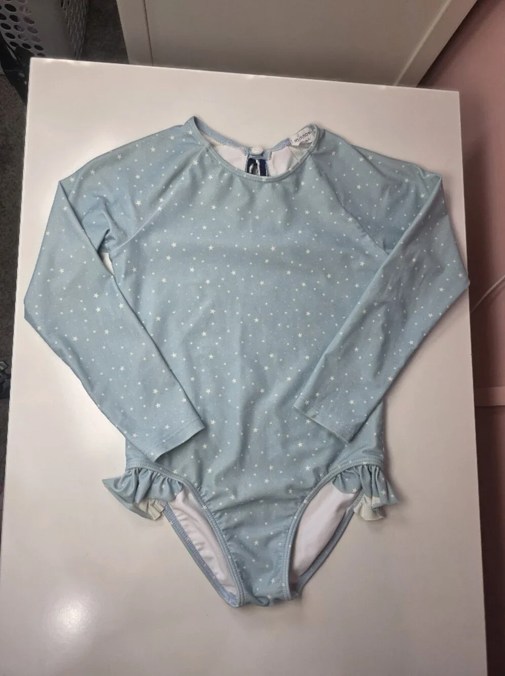 Minnow Light Blue Star Print Long Sleeve One Piece Swimsuit 18M